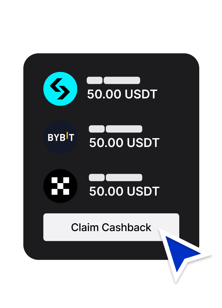 Daily USDT cashback payouts from Bitget, Bybit and OKX
